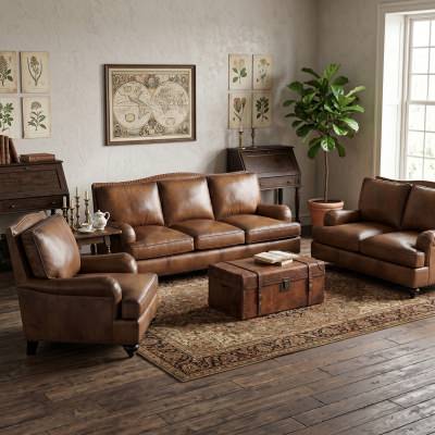 Merritt Full Top Grain Leather Armchair, Vintage Cognac
