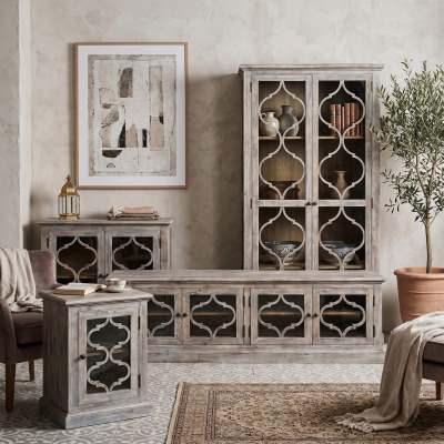 Mirielle Recycled Timber & Glass 2 Door Cabinet / Bookcase