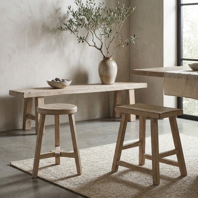 Sudbrook Elm Timber Round Dining Stool, Natural