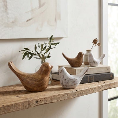 Daphne Mango Wood Bird Sculpture, Large, Natural