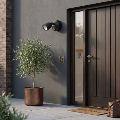 Muro Eco IP65 Tricolour Switchable LED Exterior Spotlight with Sensor, 1 Head, Black