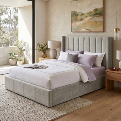 Belmont Fabric Platform Bed, King, Champagne