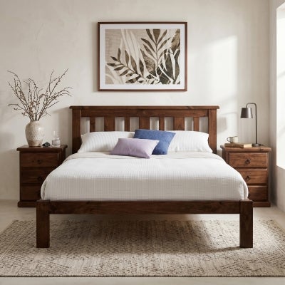 Gina New Zealand Pine Timber Bed, King Single, Walnut