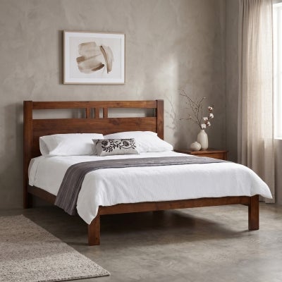 Kate New Zealand Pine Timber Bed, Double, Walnut