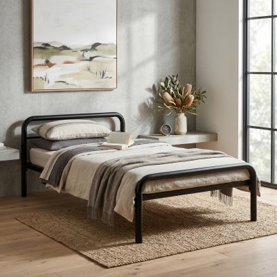 Budget Australian Made Commercial Grade Metal Bed, Single, Matt Black