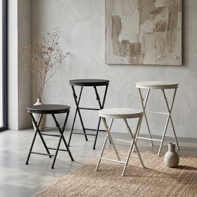 Wagram Iron Round Foldable Side Table, Short, White