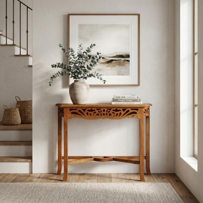 Maciej Mahogany Timber Sofa Table, 82cm, Light Pecan