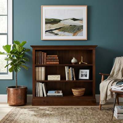 Adolf Solid Mahogany Timber Double Shelf Low Bookcase,  Mahogany