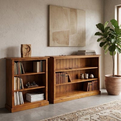 LA New Zealand Pine Timber Low Bookcase, 90cm, Blackwood