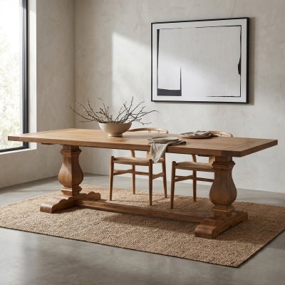 Rimini Oak Timber Trestle Dining Table, 200cm, Natural