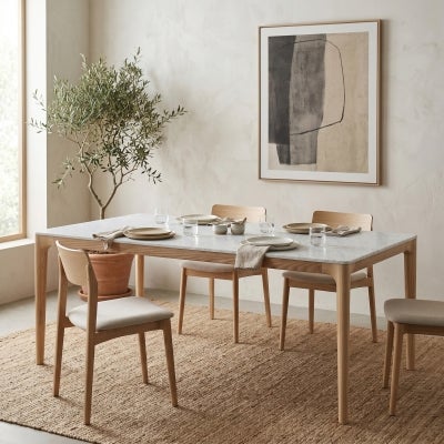 Otway Commercial Grade Marble & Ashwood Dining Table, 200cm, White / Natural