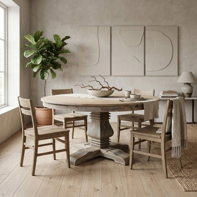 Haux Reclaimed Elm Timber Round Pedestal Dining Table, 150cm, Natural