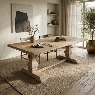 Porge Reclaimed Elm Timber Pedestal Dining Table, 250cm, Natural