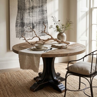 Ronde Reclaimed Elm Timber Round Dining Table, 150cm, Natural / Distressed Black