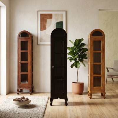 Gaidar Mahogany Timber Single Door Display Cabinet, Large, Mahogany