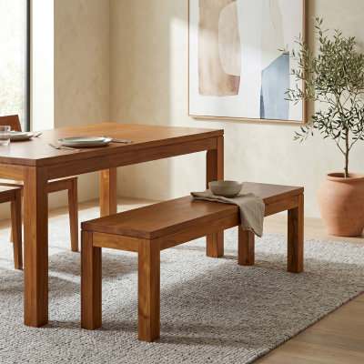 Portol Mahogany Timber Dining Bench, 128cm, Light Pecan