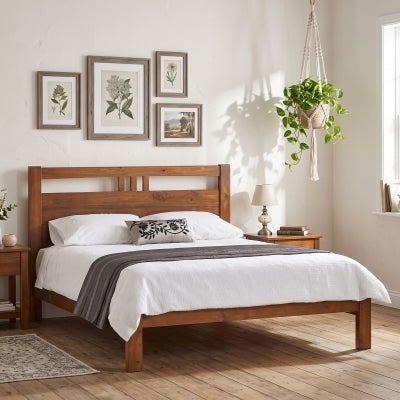 Kate New Zealand Pine Timber Bed, Double, Blackwood