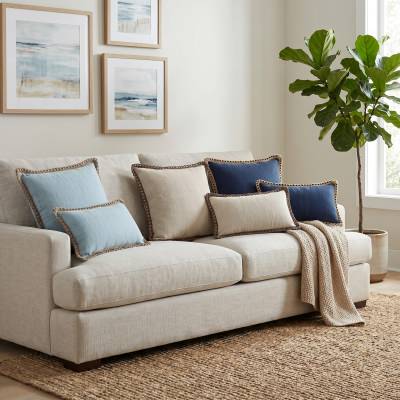 Belrose Linen Lumbar Cushion, Navy