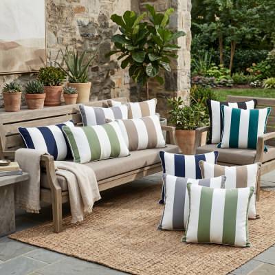 Minell Stripe Outdoor Lumbar Cushion, Navy