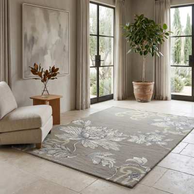 Wedgwood Fabled Floral Hand Tufted Designer Wool Rug, 280x200cm, Grey