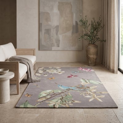 Wedgwood Hummingbird Hand Tufted Designer Wool Rug, 180x120cm, Grey
