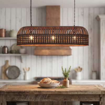 Esch Woven Metal Strips Elongated Pendant Light, Large, Rust