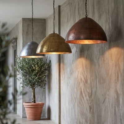 Jermyn Riveted Iron Dome Pendant Light, Medium, Antique Brass