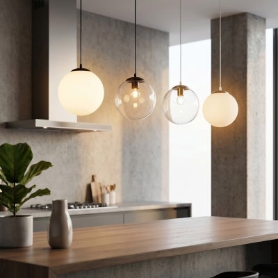 Bubble Glass Pendant Light, Medium, Black / Clear