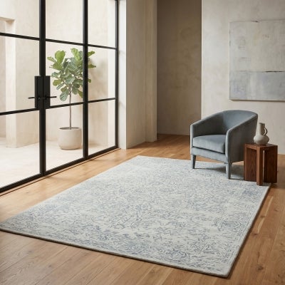 Hamptons Hand Loomed Oriental Wool Rug, 200x300cm, Sky
