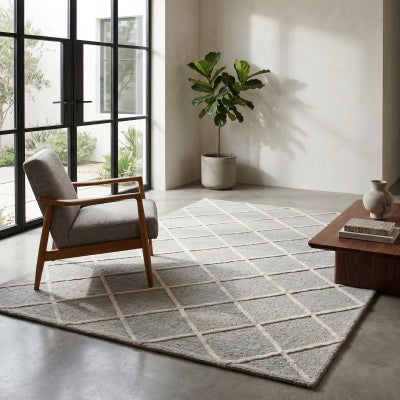 Panama Diamonds Hand Tuffted Wool & Viscose Rug, 450x350cm, Grey