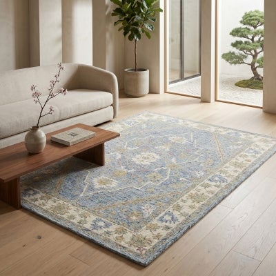 Provincial Tabriz Hand Tuffted Wool Oriental Rug, 400x300cm, Sky