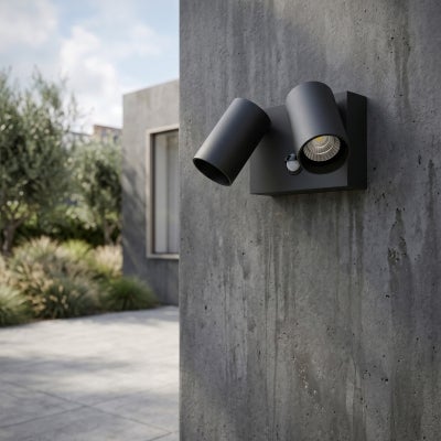Capri IP65 Exterior LED Security Light with Sensor, 2 Head, CCT, Black