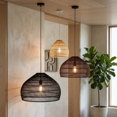 Frya Rattan Pendant Light, Large, Black