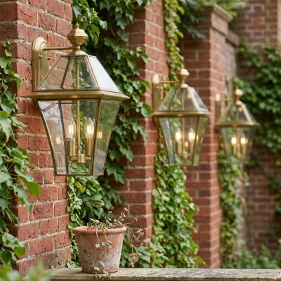 Rye IP44 Metal & Glass Indoor / Outdoor Wall Lantern, Large, Brass