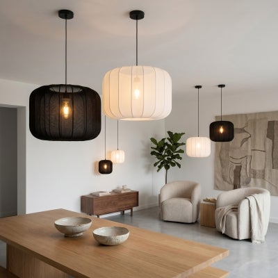 Jonsel Fabric & Iron Pendant Light, Large, White