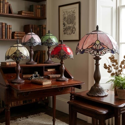 Memphis Tiffany Style Stained Glass Table Lamp, Extra Small, Blush
