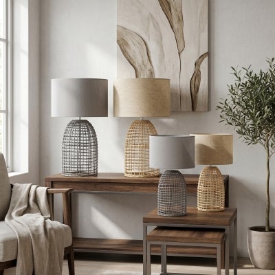 Bayz Rattan Base Table Lamp, Large, Sand