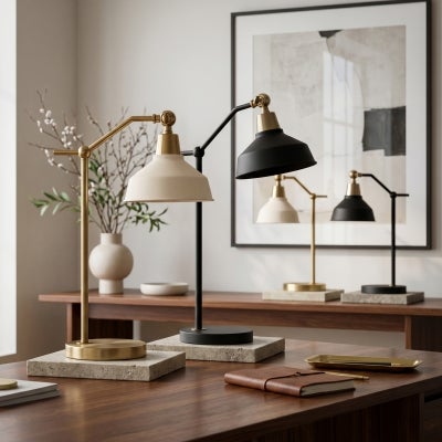 Kylan Iron Adjustable Desk Lamp, Large, Black / Antique Brass
