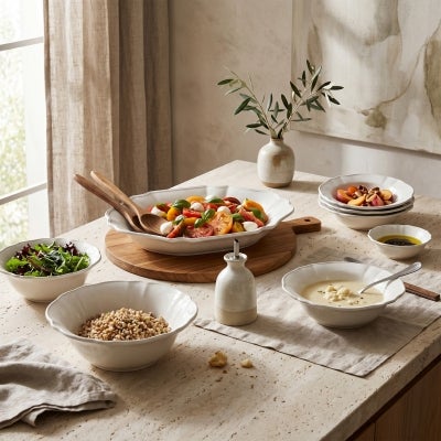 Vienna Stoneware Round Salad Bowl, Large, Off White