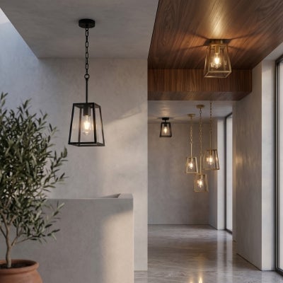 Cantena IP44 Brass & Glass Indoor / Outdoor Wall Lantern, Small, Black