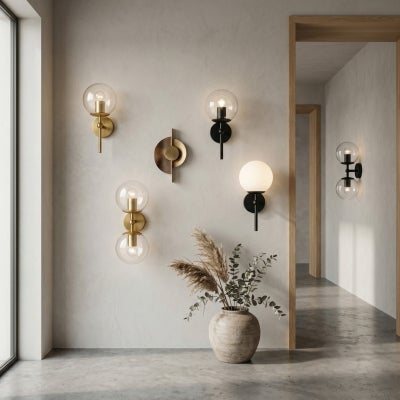 Eterna Metal & Glass Wall Light, 2 Light, Antique Gold / Clear