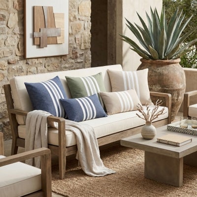 Sun Stripe Outdoor Cotton Scatter Cushion, Navy