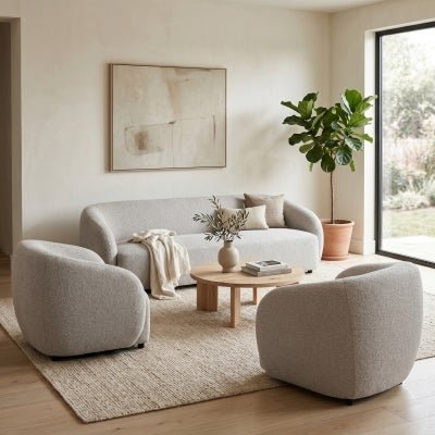Osric Boucle Fabric Sofa, 3 Seater, Quartz