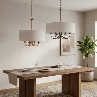 Shiron Iron & Fabric Pendant Light, 6 Light, Nickel