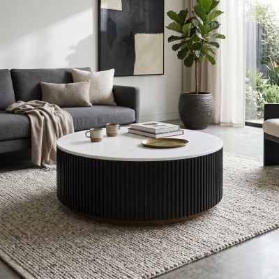 Mason Marble & Oak Round Coffee Table, 90cm, Black