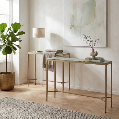 Chloe Stainless Steel Console Table, Marble Top, 110cm, Dusty Jade / Gold