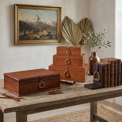 Lederon 3 Piece Leather Storage Box Set, Type B, Tan