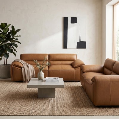 Zaxton Leather Sofa Set, 2 Seater, Tan