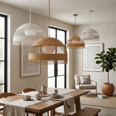 Fortaleza Rattan Pendant Light, Large, White