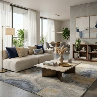 Westcott Dune Ridge Modern Wool Rug, 155x225cm, Sand / Blue